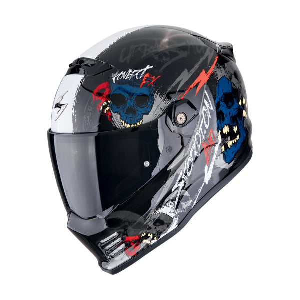 Cască de motociclism SCORPION COVERT FX SKULLZ Negru-Gri-Roșu